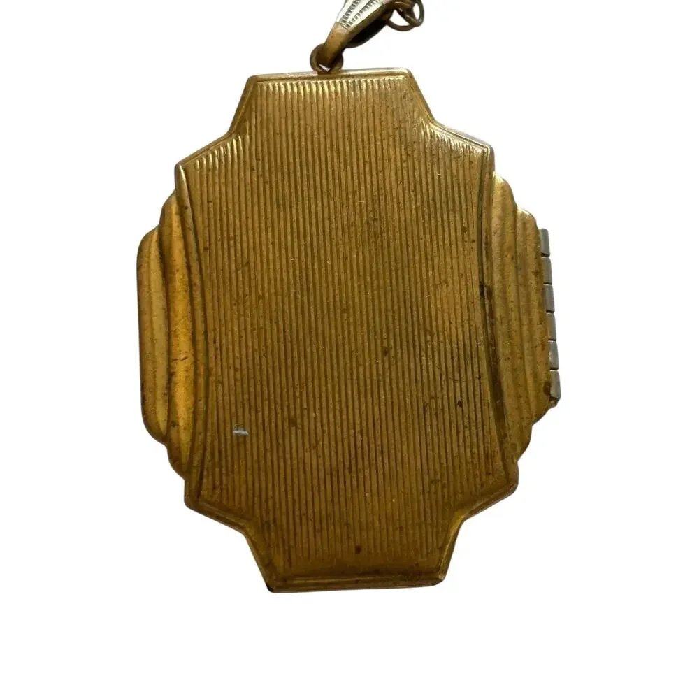 Art Deco Gold Filled Octagonal Locket 1920s w/ Original Photos 1.25 Vintage - Picture 8 of 9